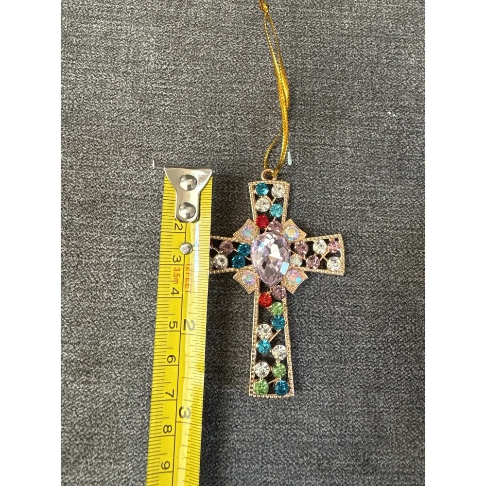 Rhinestone‎ Cross Medal Gold Tone 2.5